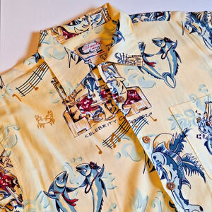 Bluewater Wear Men's Medium Button Shirt Tropical Ocean Fish Rat Pack 50s Music